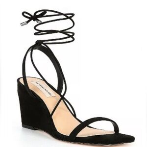 Antonio Melani Women’s Black Strappy Suede Wedge Dress Sandals Size 7